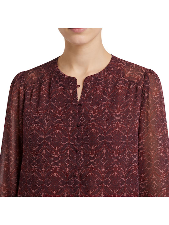 Naf Naf Damen Bluse Mit Muster Chiffon Burgundisch M