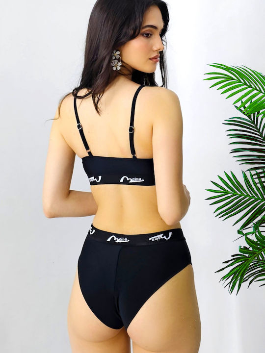 Set Bikini Sutien Sport & Șir De Caractere Negru