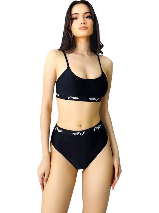 Set Bikini Sutien Sport & Șir De Caractere Negru