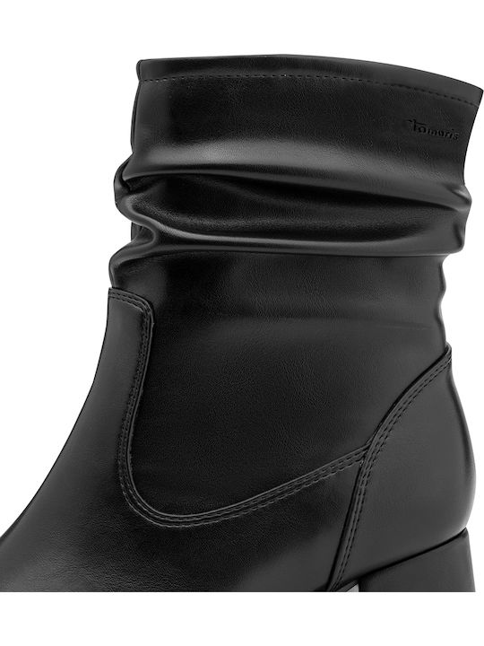 Leder Damen Stiefeletten mit Mittelhohem Absatz Schwarz