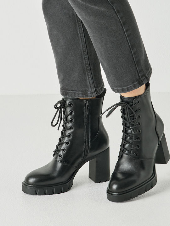 Leder Damen Stiefeletten Schwarz