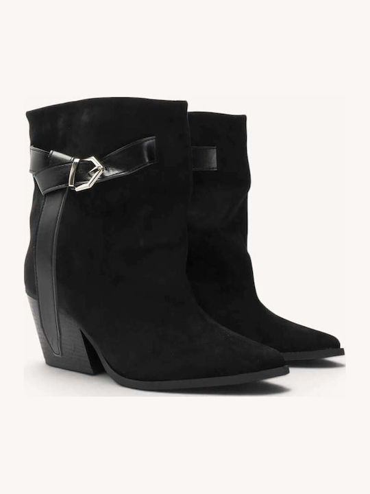 Black Western Ankle Boots Long Strap Buckle