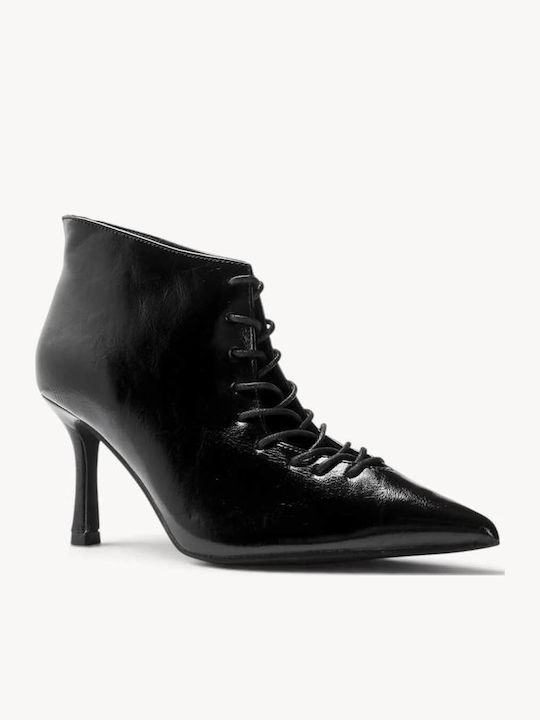 Schwarze Stiefeletten Damen mit Schnürsenkeln mit dünnem Absatz