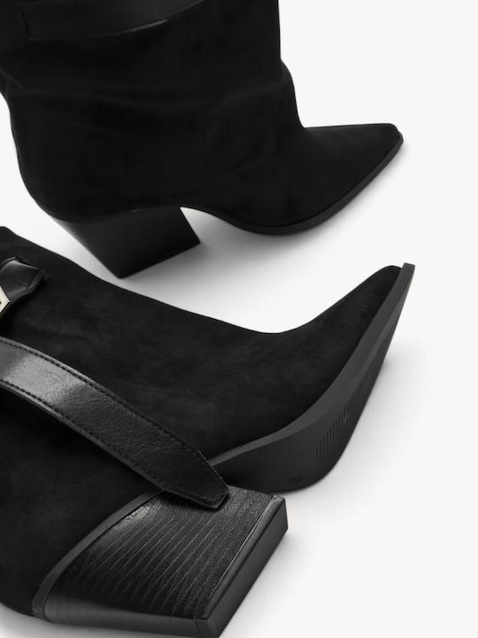 Black Western Ankle Boots Long Strap Buckle