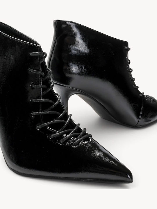 Schwarze Stiefeletten Damen mit Schnürsenkeln mit dünnem Absatz