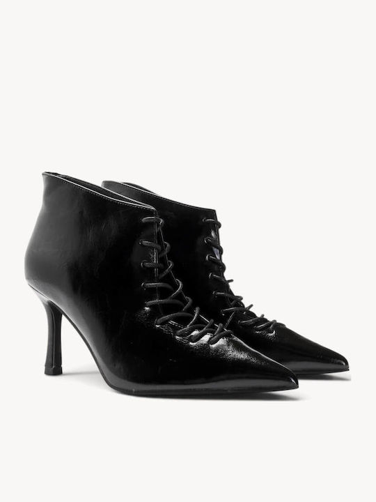 Schwarze Stiefeletten Damen mit Schnürsenkeln mit dünnem Absatz
