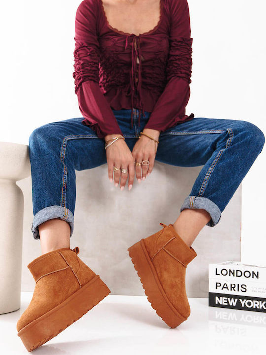 Tabac Brown Ankle Boots With Fur Lining High Platform