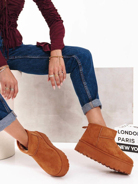 Tabac Brown Ankle Boots With Fur Lining High Platform