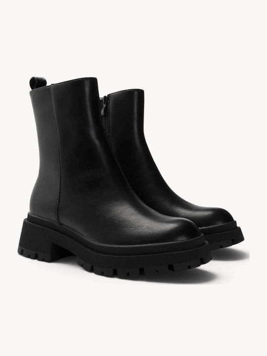 Schwarze Stiefeletten Hochbein Chunky Traktorenprofil Sohle Schwarze Stiefeletten Hochbein Chunky Traktorenprofil Sohle