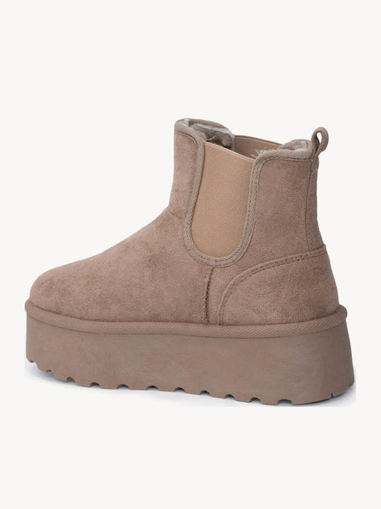 Beige Suede Chelsea Ankle Boots Platform Sole