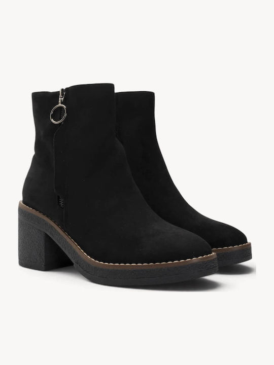 Black Suede Ankle Boots Decorative Zipper Ring