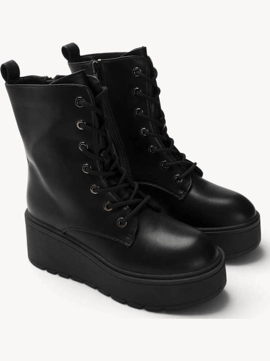 Black Combat Boots with Laces High Platform