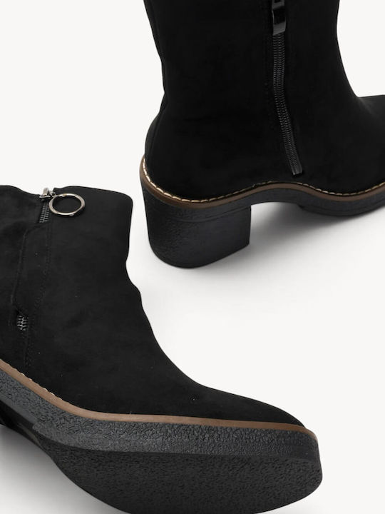 Black Suede Ankle Boots Decorative Zipper Ring