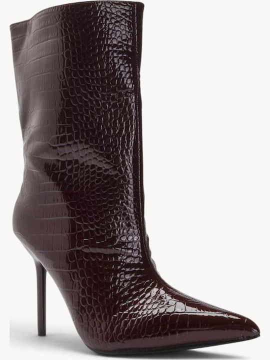 Bordeaux Stiefeletten Krokodilleder Lackleder mit Absatz