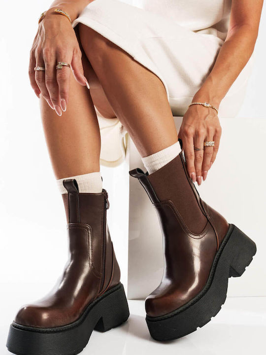 Tabac Brown Chelsea Boots Chunky Striped Sole