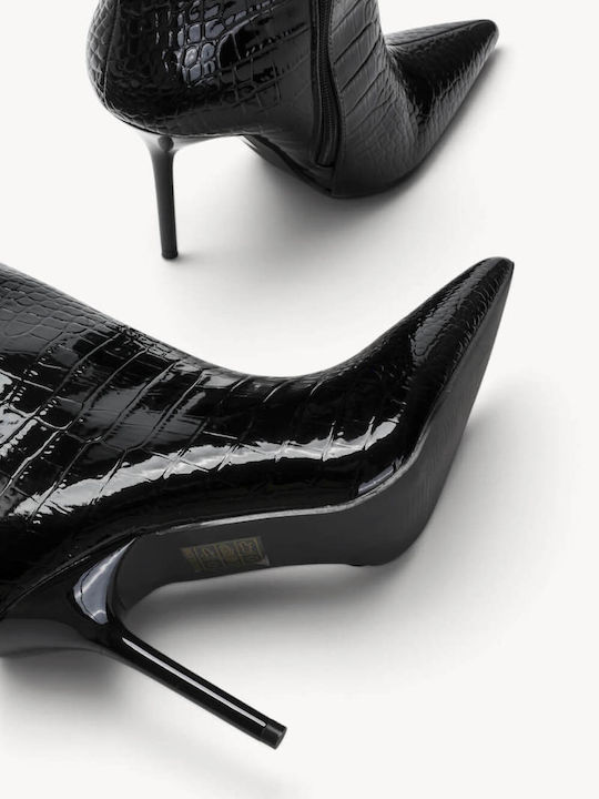 Black Crocodile Patent Leather Ankle Boots Stiletto Heel