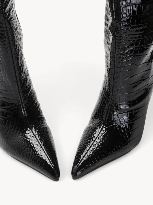 Black Crocodile Patent Leather Ankle Boots Stiletto Heel