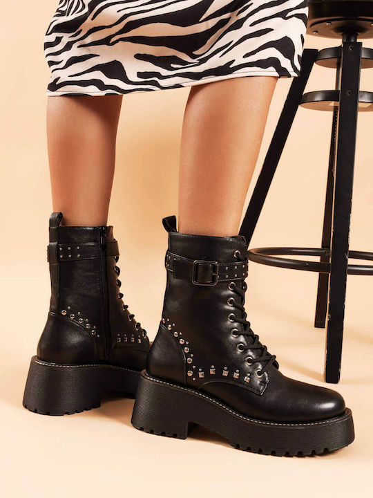 Black Combat Boots Studs Chunky Sole