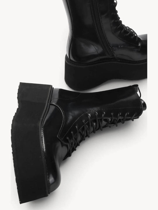 Schwarze Kampfstiefel mit Schnürsenkeln Hohe Plattformsohle