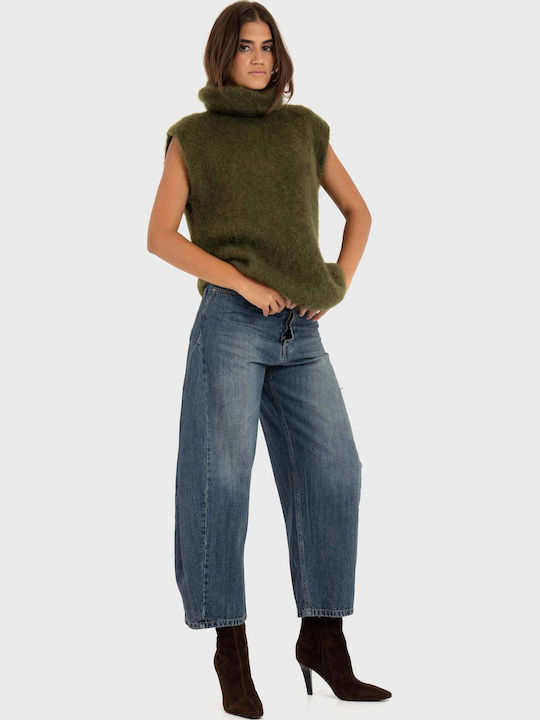 Women's Sleeveless Turtleneck Top Olive