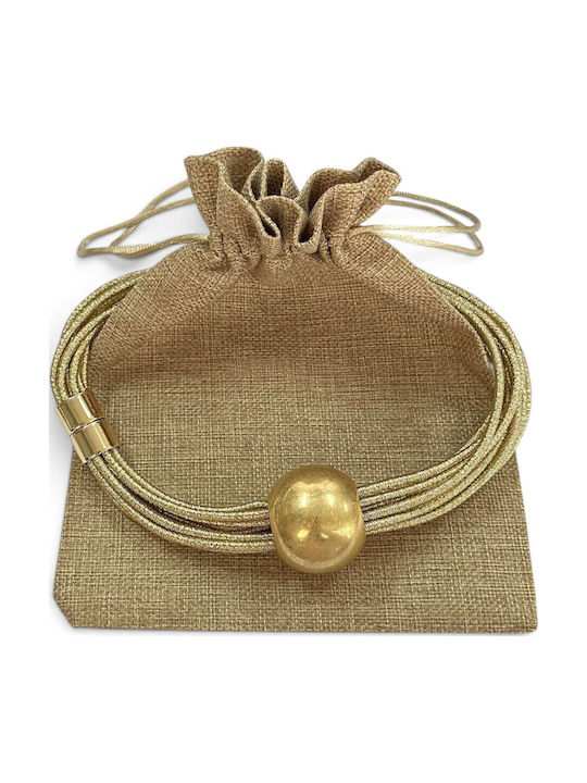 Дамско Колиета Gold Multi-cord Ball Чокър Магнитно Закопчаване Prime Steel Жени 48 См Ssn060