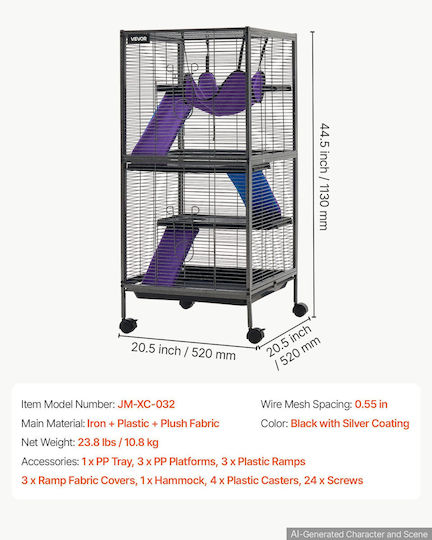 Vevor Cușcă Pentru Rozătoare 52x52x113cm