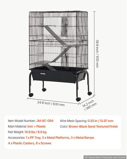 Vevor Nagerkäfig 63x36x101cm