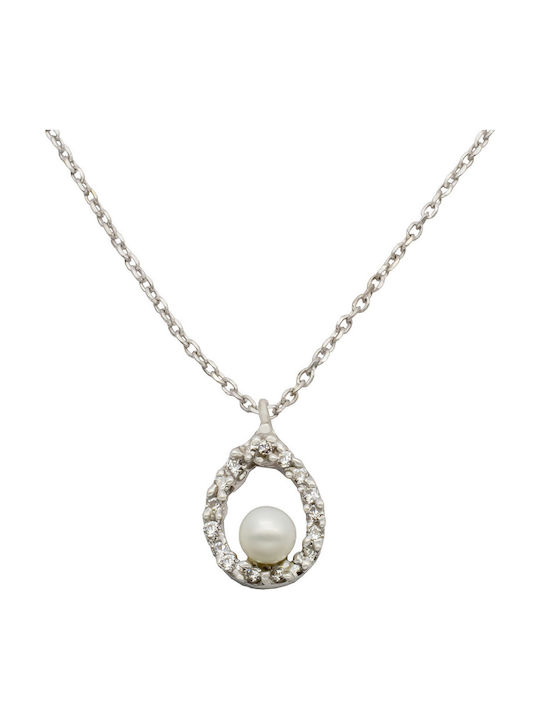 Savvas Design Necklace From 14K White Gold With Pearls & Zircon Savvas Design Necklace From 14K White Gold With Pearls & Zircon
