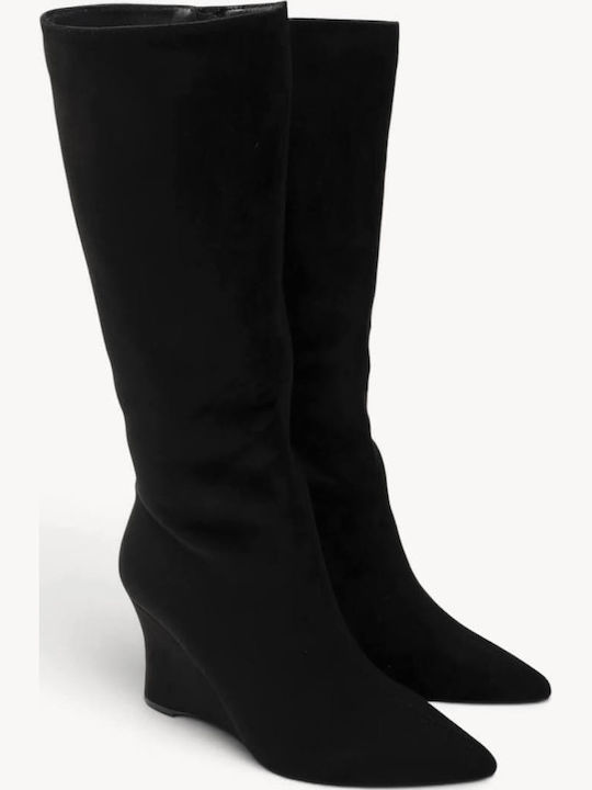 Schwarze Damenstiefel Mit Spitz Zehen Slope Absatz