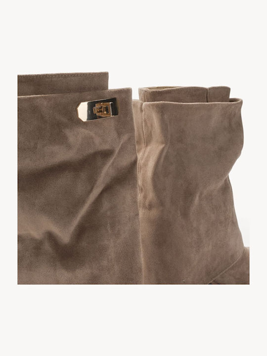 Beige Damenstiefel Western Schnürsenkel Mit Metallischem Schnallen