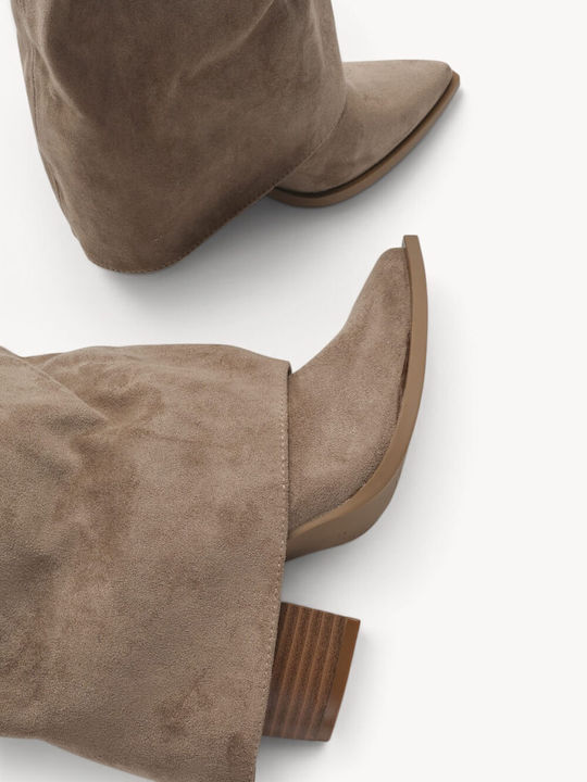 Beige Damenstiefel Western Schnürsenkel Mit Metallischem Schnallen