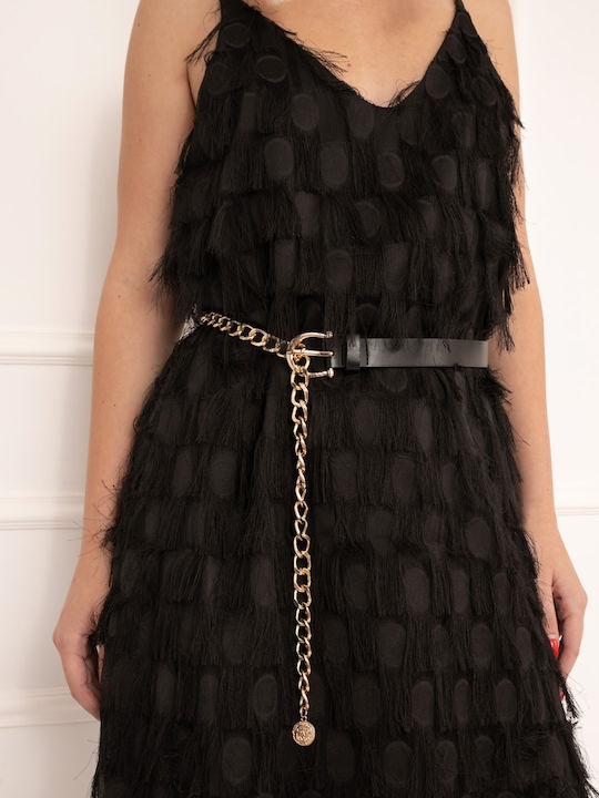 Damen Gürtel Kunstleder Kette Schwarz Größe One Size Schwarz
