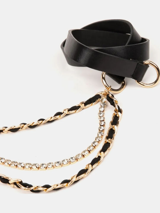 Faux Leather Chain Belt Black Size One Size Black