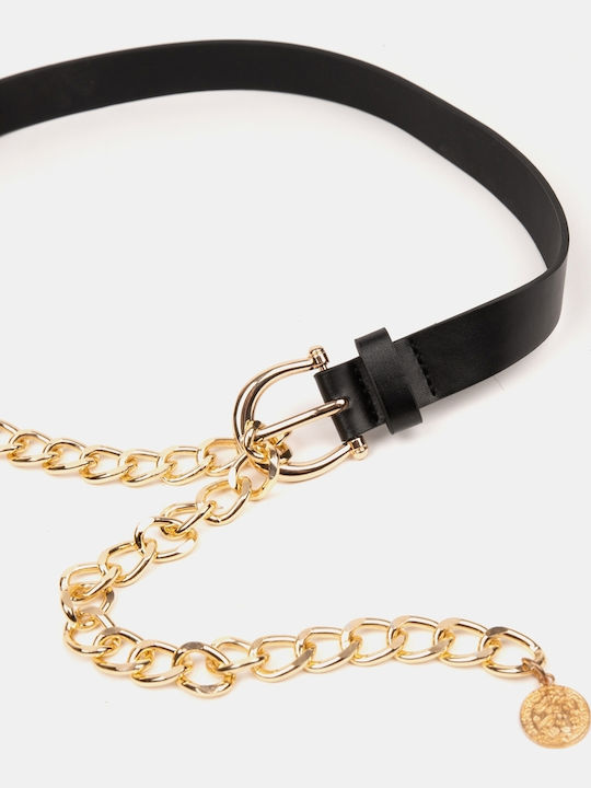 Damen Gürtel Kunstleder Kette Schwarz Größe One Size Schwarz