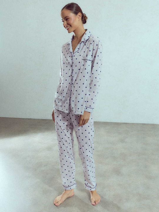 Celestino Schlafanzug & Pyjamas für Damen Set mit Herz-Print Grau