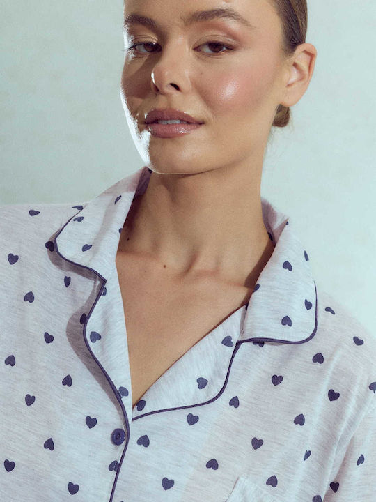 Celestino Schlafanzug & Pyjamas für Damen Set mit Herz-Print Grau