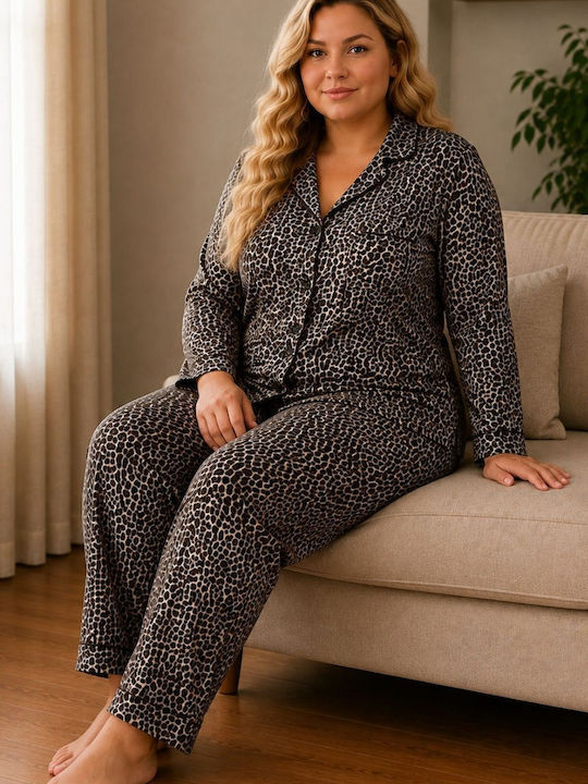 Lindros Winter Women's Pyjama Set Leopard
