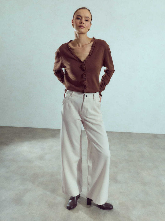 Celestino Blugi Damă Denim Talie Înaltă Wide Leg Croială Lejeră Bej
