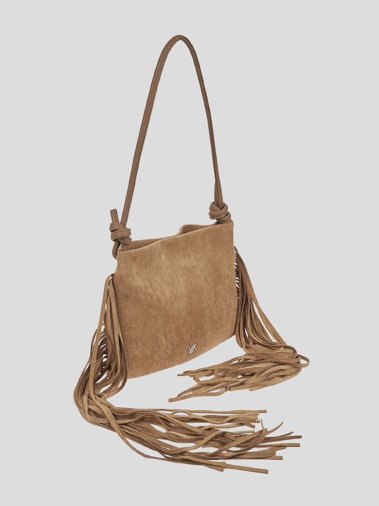 Women's Shoulder Bag Suede with Fringes Beige