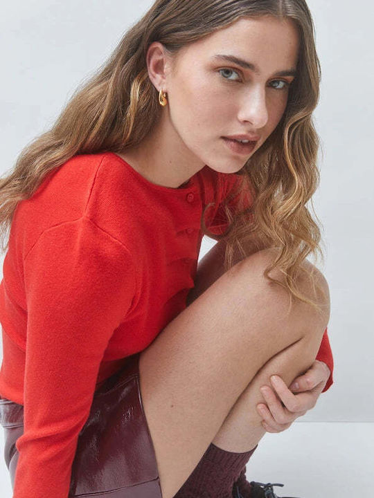 Lange Damen Strickjacke mit Knöpfen Rote