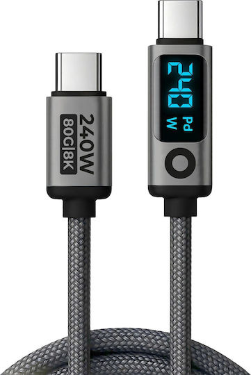 Mobile Origin LED USB 4 Video Kabel USB-C männlich - USB-C / DisplayPort 240W PD Grau 1,5m MO-LDU-CB18