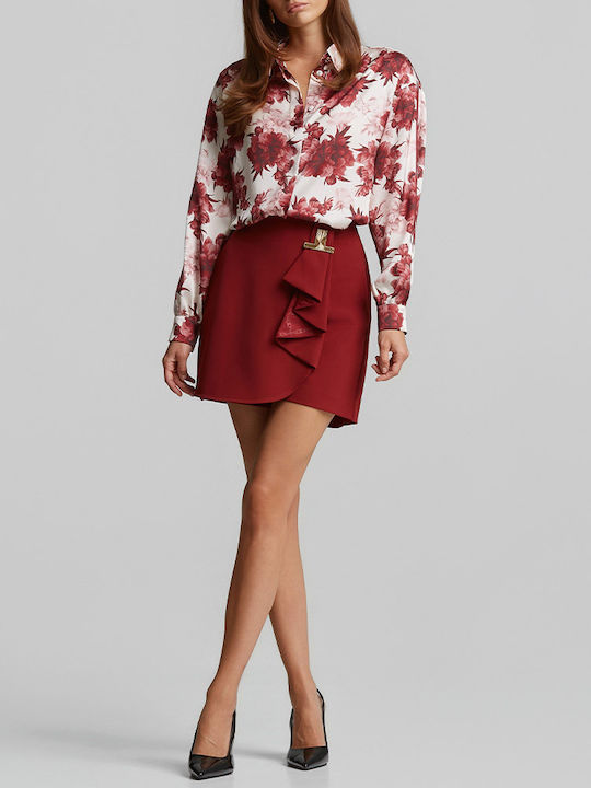 Langärmeliges Damen-Satin-Hemd Dunkelrotes Rot