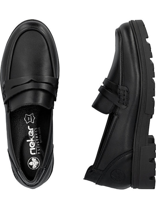Damen Mokassins Aus Leder in Schwarz Farbe