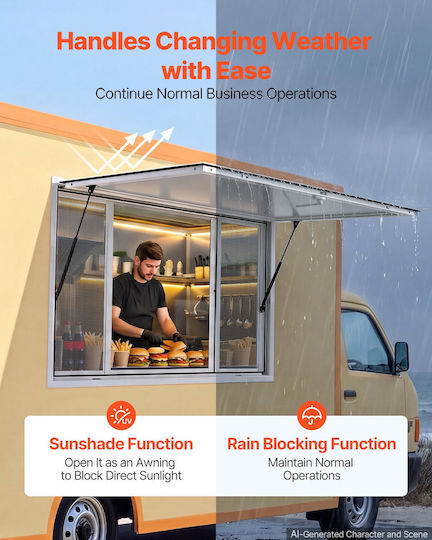 Vevor Concession Window 1143x762mm Aluminum Alloy Food Truck Service Window Base Up To 85 Degrees 4 Sliding Windows Awning Door Hook Water Resistant