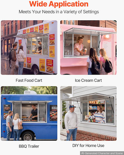Vevor Concession Window 1143x762mm Aluminum Alloy Food Truck Service Window Base Up To 85 Degrees 4 Sliding Windows Awning Door Hook Water Resistant