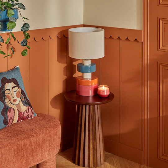 Fiva Ceramic Vintage Table Lamp for E27 Fitting with Beige Shade and Pink Base