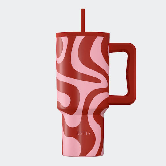 Estia Straw Tumbler XL Save The Aegean Рециклируем Чаша с дръжка Термос Неръждаема стомана Без BPA 900ml Coral Waves с сламка и дръжка