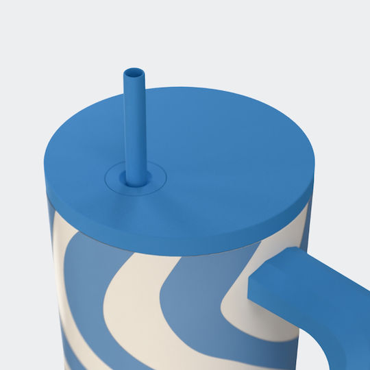 Straw Tumbler XL Save The Aegean Recycelbarer Handled Tumbler Thermosflasche Rostfreier Stahl BPA-frei 900ml Ocean Waves mit Stroh und Handgriff