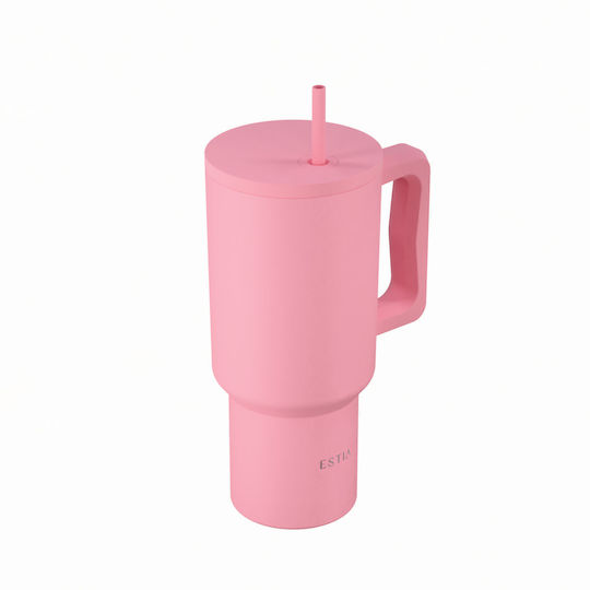 Estia Straw Tumbler XL Save the Aegean Рециклируем Чаша с дръжка Термос Неръждаема стомана Без BPA 900мл Blossom Rose с Сламка и Дръжка