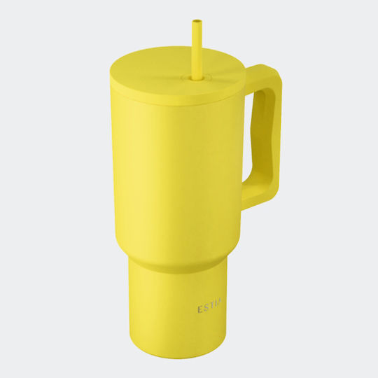 Estia Straw Tumbler XL Save The Aegean Рециклируем Чаша с дръжка Термос Неръждаема стомана Без BPA 900ml Sunbeam с Сламка и Дръжка